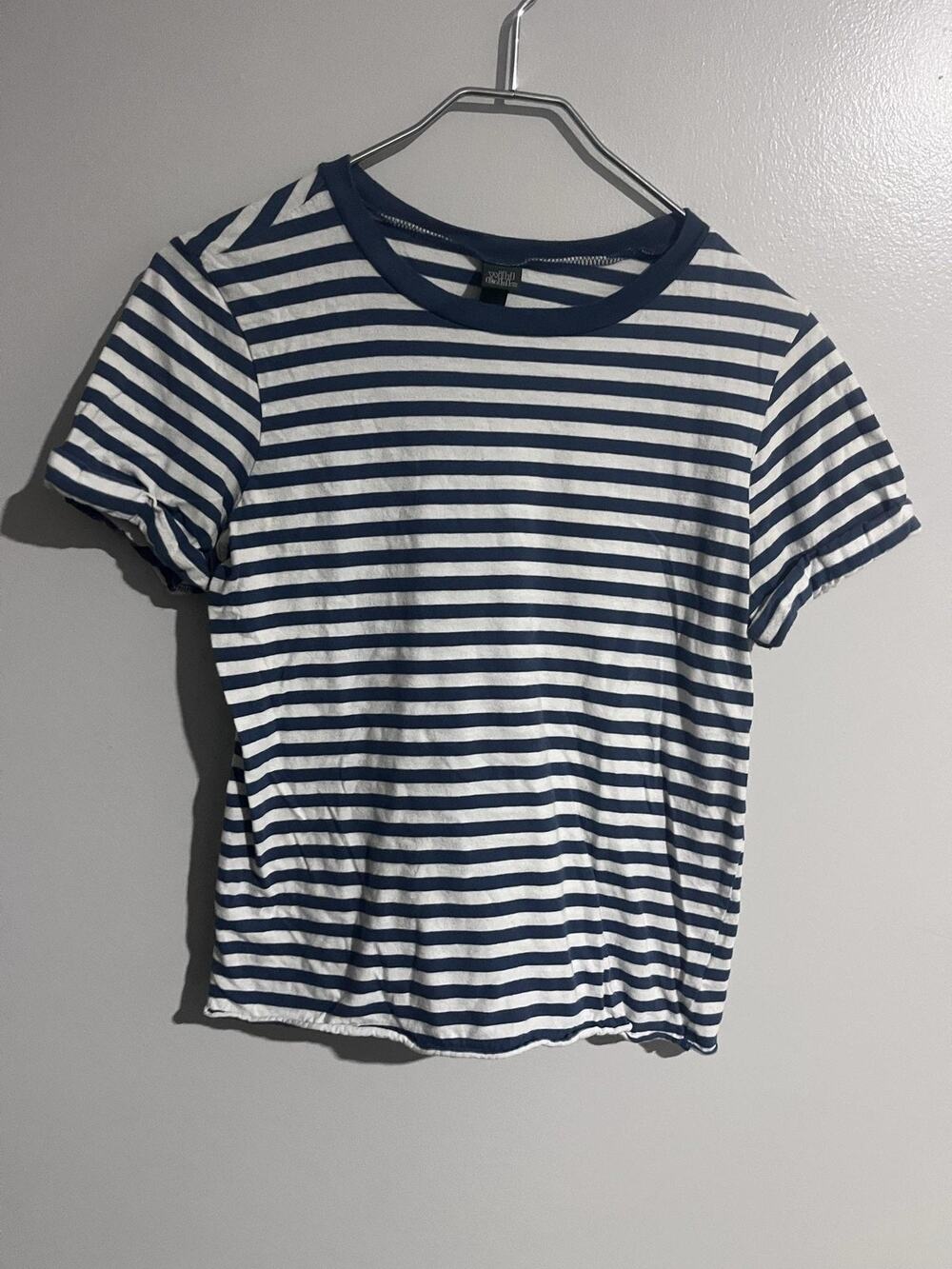 Wild Fable T-Shirt Womens S Blue Striped Crew Neck Short Sleeve Basic Casual
